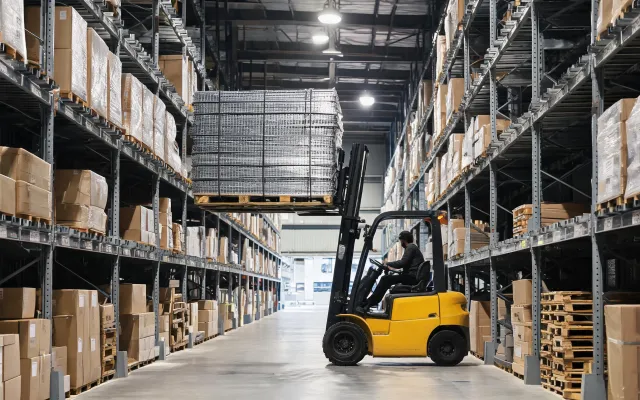 Forklift moving mesh bundles