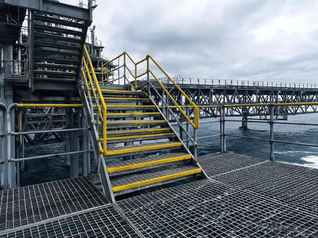 Oil and gas platform grating decks